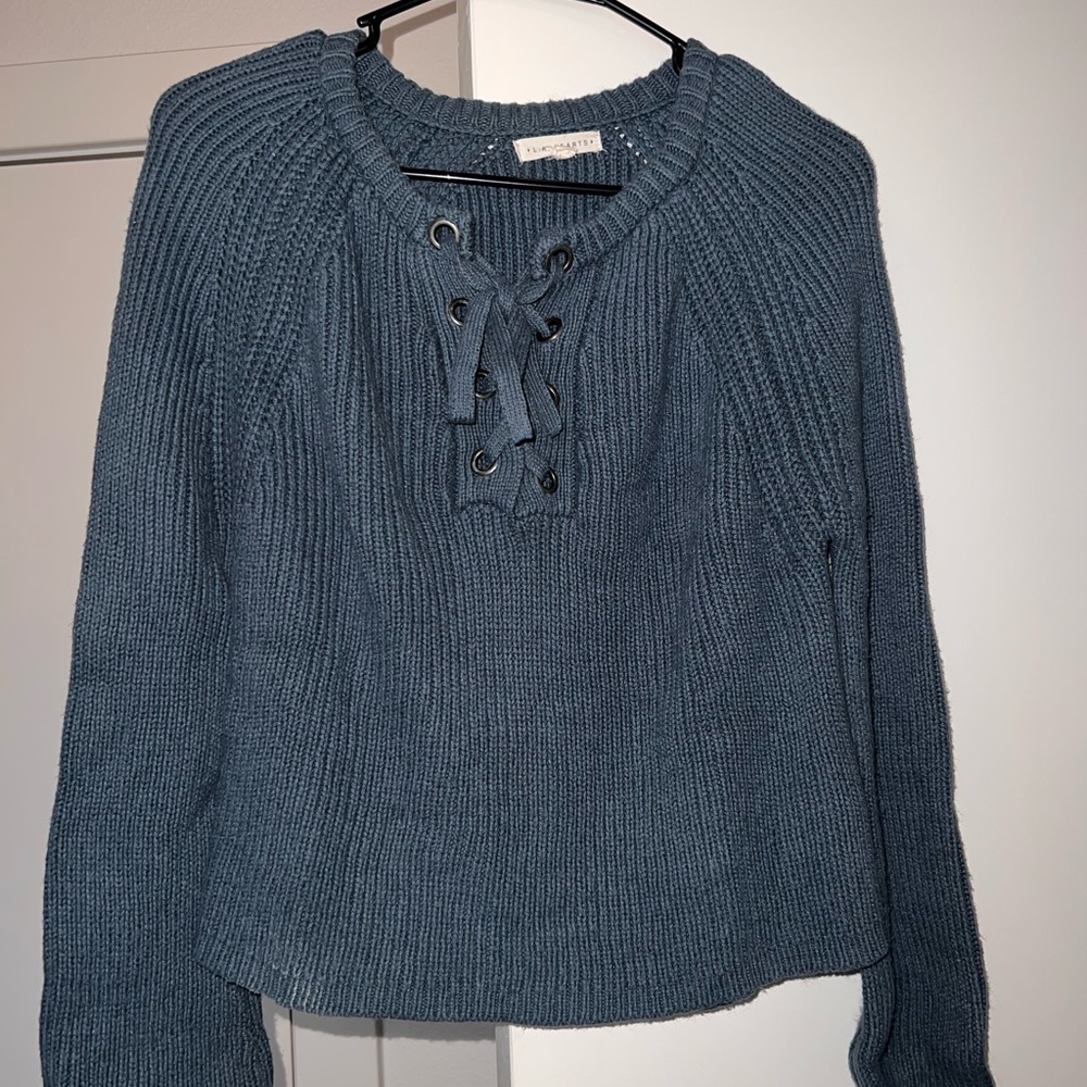 La Hearts Teal Lace-Up Sweater